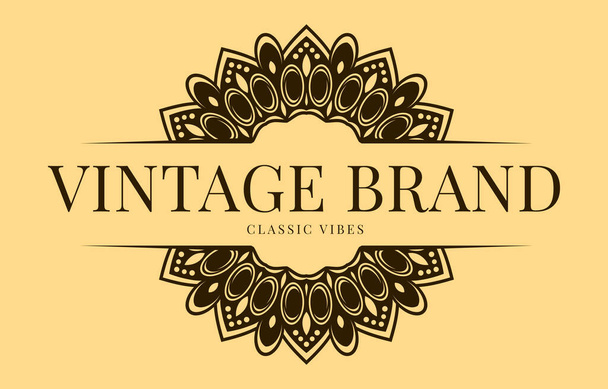 marca vintage con clásico circular flor y gemas vector logotipo banner - Vector, imagen