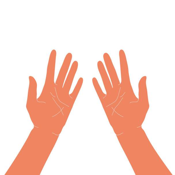 Вид зверху на дві руки, долоні вгору. Векторні ілюстрації ізольовані на білому тлі - Вектор, зображення