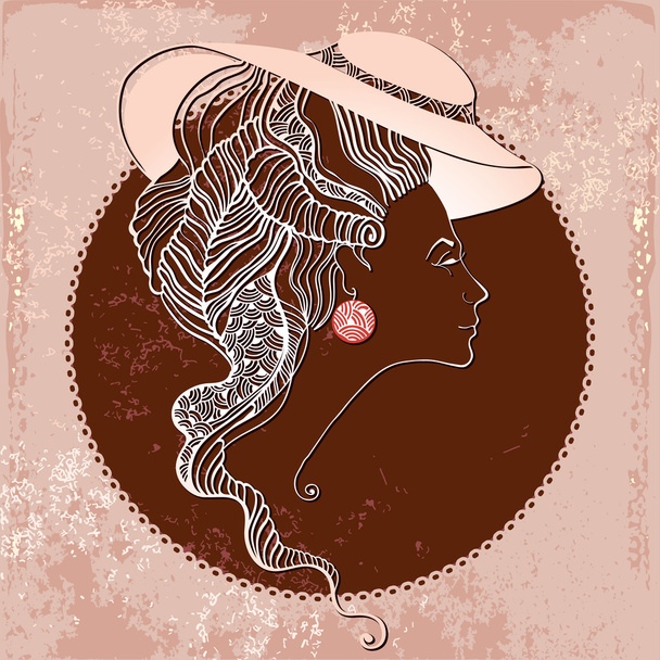 Μπαρόκ στυλ. Νεαρή κοπέλα μόδα κεφάλι σιλουέτα - Διάνυσμα, εικόνα