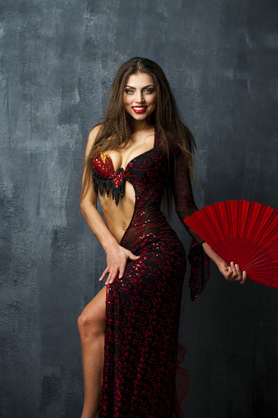 Woman traditional Spanish Flamenco dancer dancing in a red dress - Foto, immagini