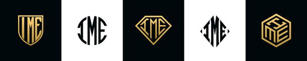 Letras iniciales IME logo designs Bundle. Esta colección incorporada con escudo, redondo, diamante, rectángulo y logotipo de estilo hexágono. Plantilla vectorial - Vector, Imagen