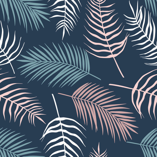 Seamless pattern of tropical leaves of palm tree, Arecaceae leaf. Exotic collection of silhouette plant. Hand drawn botanical vector illustration for greeting card, wallpaper, wrapping paper, fabric - Vector, Image