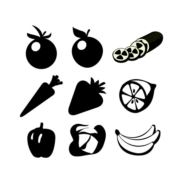 Icons of Fruits and Vegetables - Vector, Image