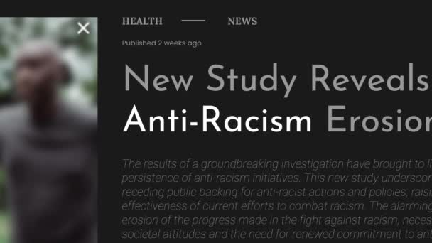 Animazione video del termine 'Anti-razzismo' messo in evidenza su FAKE titoli di giornale. I titoli sono su sfondo nero e possono essere utilizzati per contenuti editoriali e non editoriali. - Filmati, video