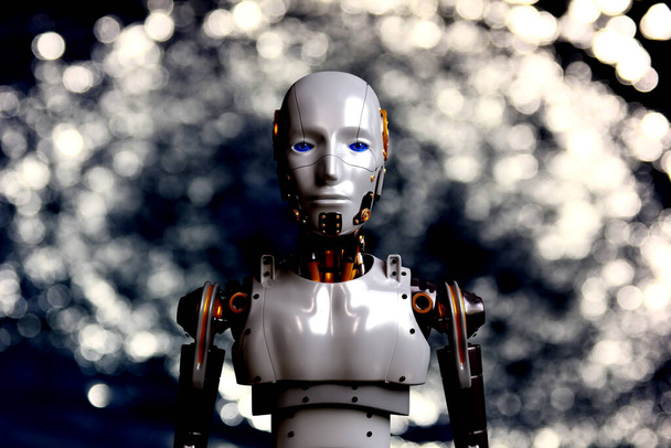 3D robot vykresluje vysoce výkonnou androidí práci místo lidské, technologické koncepce - Fotografie, Obrázek