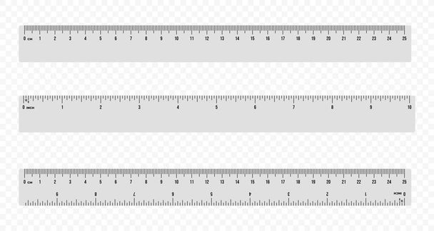 Set van liniaal schaal 25 cm en 10 inch vector ontwerp. Centimeter en inch schaal voor het meten - Vector, afbeelding