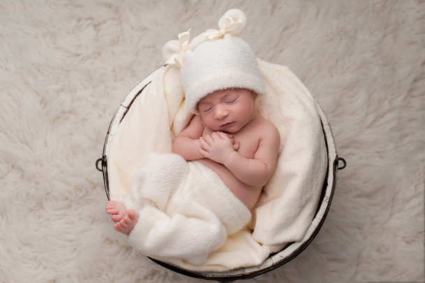 バケツで眠っている赤ちゃん - 写真・画像
