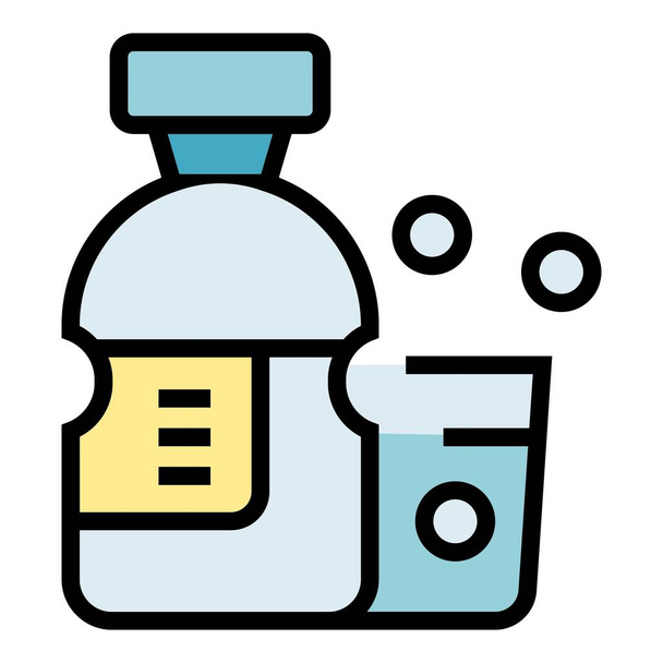 Medical syrup icon outline vector. Medicine bottle. Cough dose cup color flat - Vector, imagen