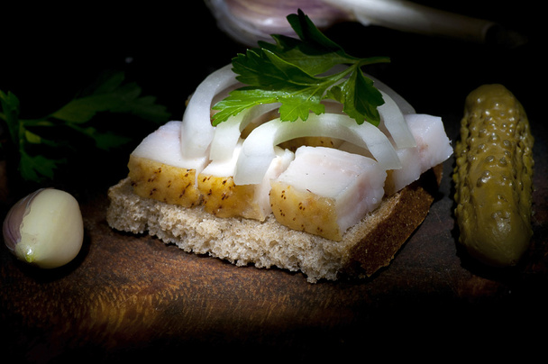 sendvič s solené vepřové sádlo - Fotografie, Obrázek