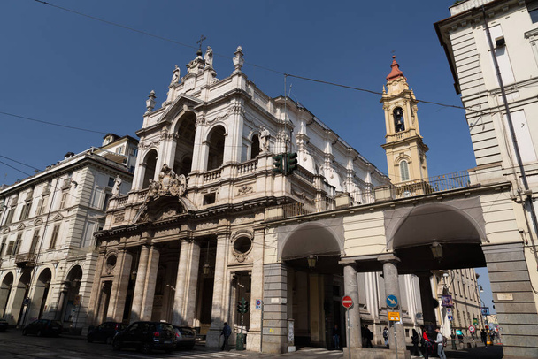 Turin, Italy - March 28, 2022: La Chiesa della Santissima Annunziata is a church located on the Via Po in Turin, Italy, built between 1648 and 1656. - Photo, Image