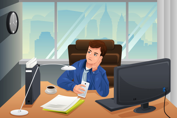 Businessman looking bored at the office - Vector, Image