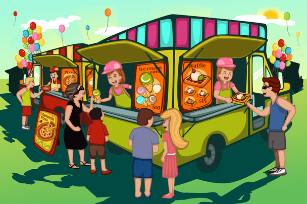 Élelmiszer-teherautó fesztivál - Vektor, kép