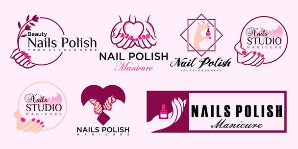 Nail logo collection with creative element concept - ベクター画像