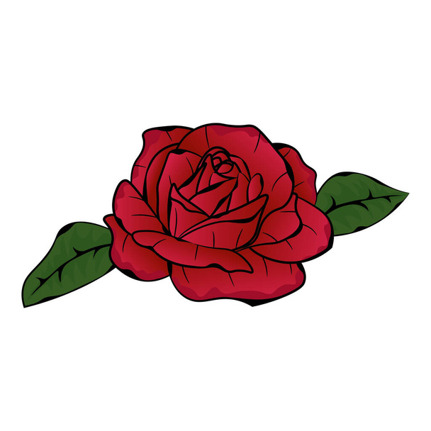 image of red rose flower with two leaves. Vector illustration - Vektor, obrázek