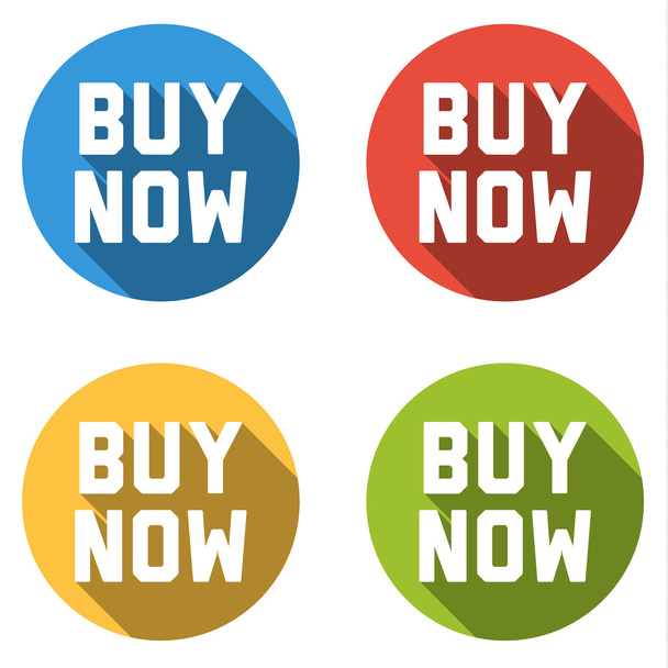 Collection of 4 isolated flat colorful buttons for buy now - Вектор, зображення