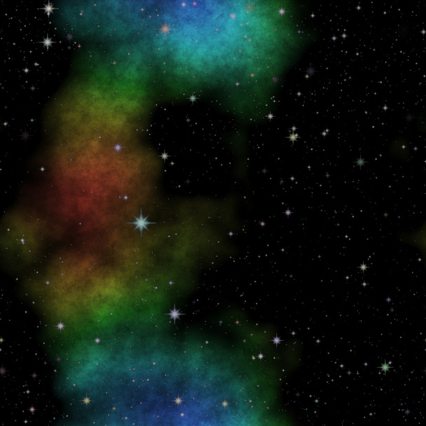 Ilustración espacial con estrellas y nebulosa colorida
 - Foto, Imagen
