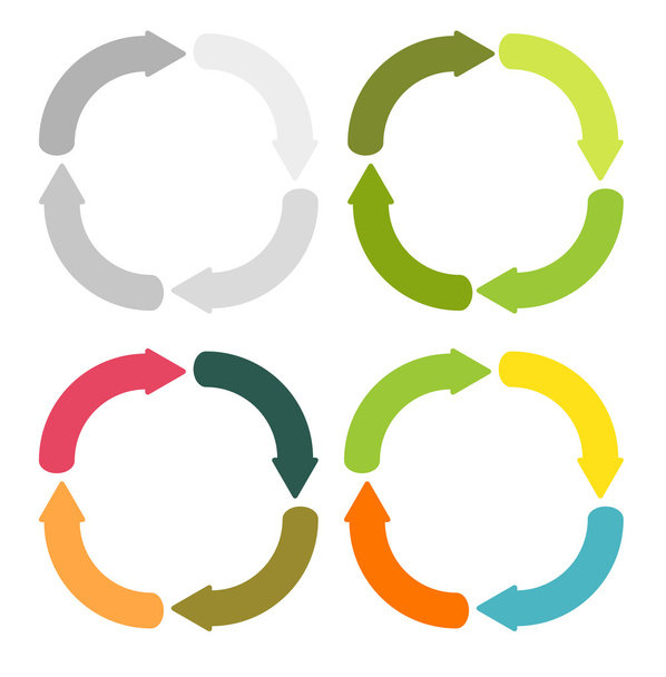 4 circular round arrows - Vector, Image