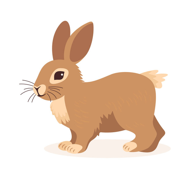 Flat Vector Cute Wild Animal - Hare or Rabbit. Forest Cartoon Bunny in Side View. Woodland Animal Design Template. - Vector, imagen