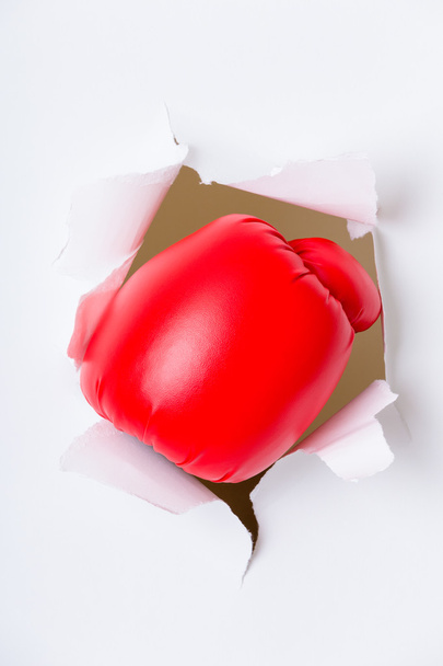 Boxer glove breaking paper - Photo, Image