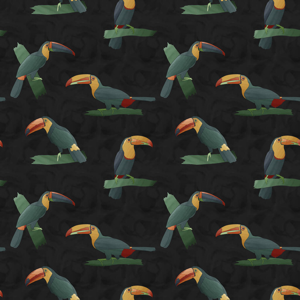 bezszwowa konstrukcja wzór z rysunkami w stylu kreskówki tukan ptaków - Zdjęcie, obraz