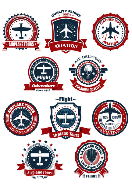 Aviação e viagens aéreas bandeiras ou emblemas
 - Vetor, Imagem