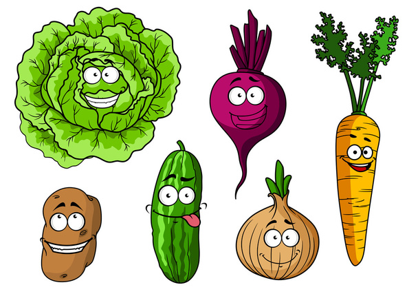 Kreskówka zestaw świeżych warzyw - Wektor, obraz