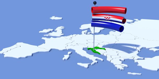 Europa Mapa 3D com bandeira Croácia
 - Foto, Imagem