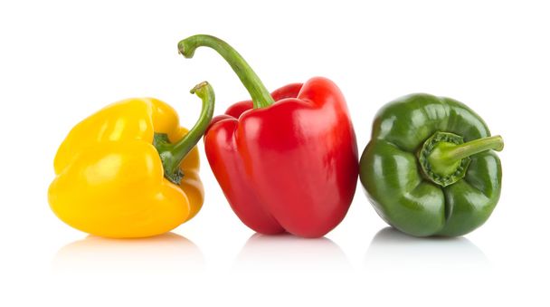 Studio shot of red,yellow,green bell peppers isolated on white - Photo, Image