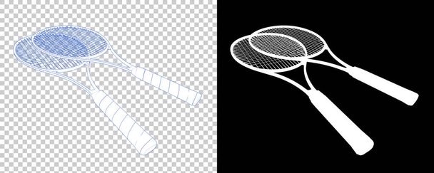 3D απεικόνιση του τένις ρακέτες. εξοπλισμός αθλητικής δραστηριότητας - Φωτογραφία, εικόνα