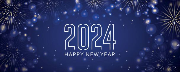 Mutlu yıllar 2024 tebrik kartı altın havai fişek vektörü illüstrasyonu EPS10 - Vektör, Görsel