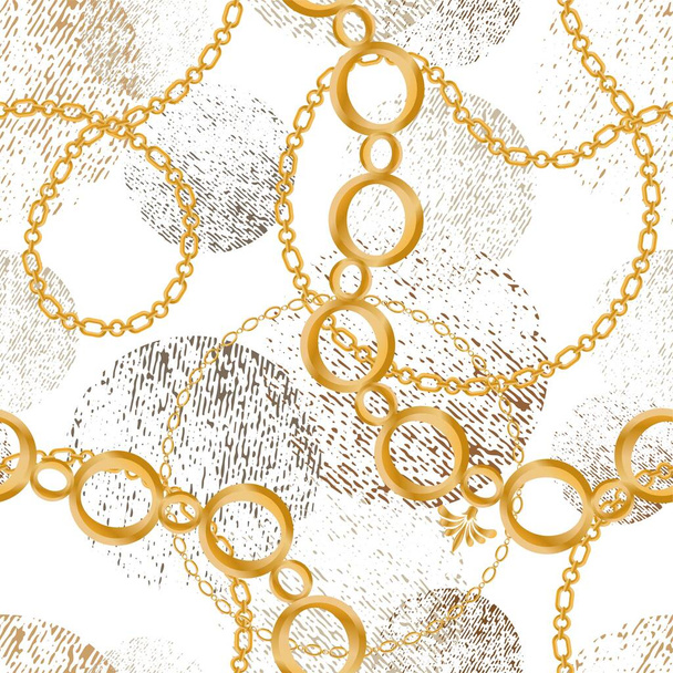 Motif sans couture décoré de pierres précieuses, de chaînes en or et de perles. - Vecteur, image
