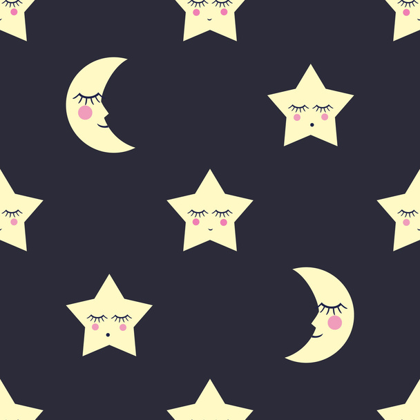 nahtloses Muster mit schlafenden Sternen und Mond für den Kinderurlaub - Vektor, Bild
