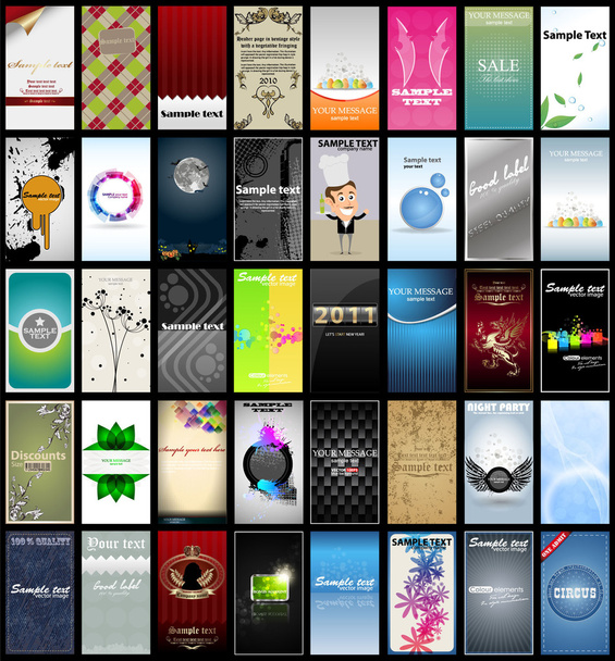 Разнообразие 40 вертикальных визитных карточек на разные темы
 - Вектор,изображение