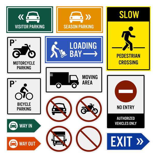 Parkolási terület összetett jelek jelzőtáblákat - Vektor, kép