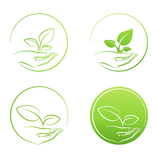 Hand holding plant, logo growth concept vector set - Vector, imagen