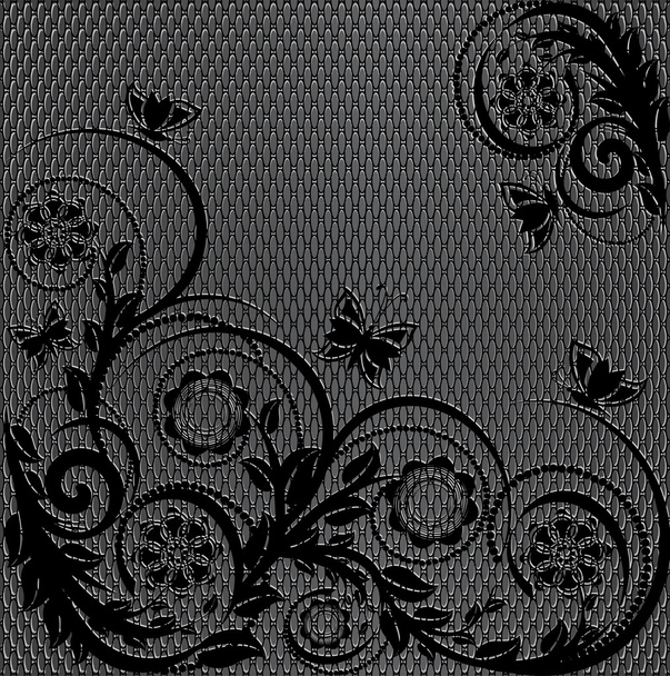Vector illustration of a wire metal texture with floral ornament - Vektör, Görsel