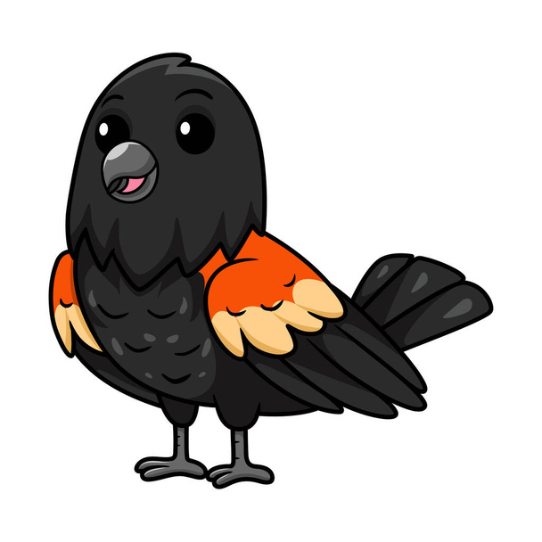Vektor illusztrációja Aranyos piros szárnyas fekete madár rajzfilm - Vektor, kép