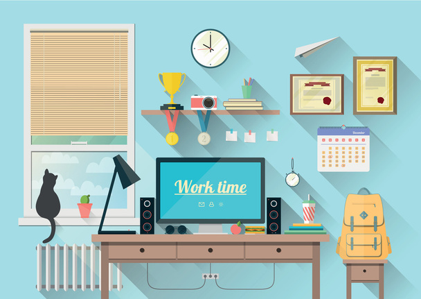 Vector illustration of  modern workplace in room. - Vector, Image