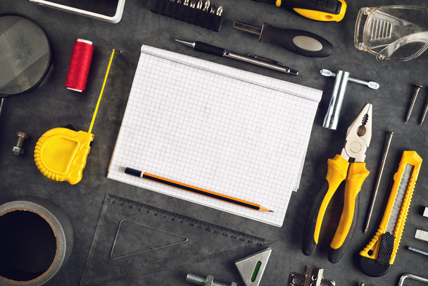 Assorted Do It Yourself Tools and Notebook - 写真・画像