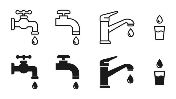 Vodní kohoutek, roztomilý vodní kuchyně vektor ilustrace ikona černá a bílá materiál - Vektor, obrázek