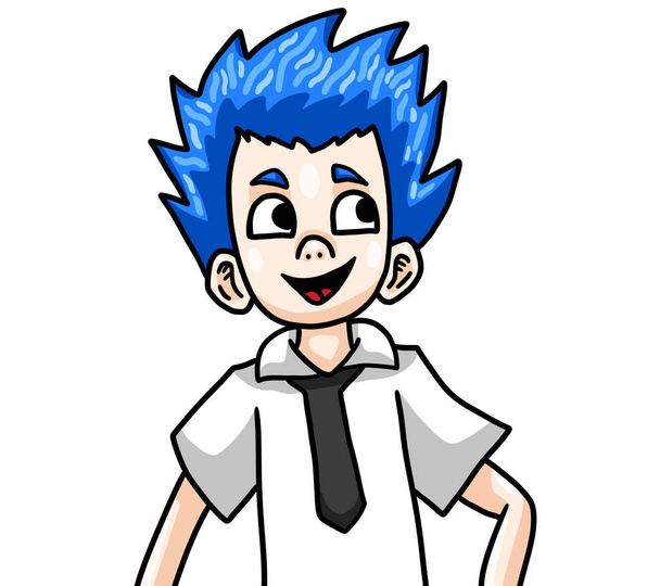 Digital illustration of a adorable happy little blue haired boy - Photo, Image