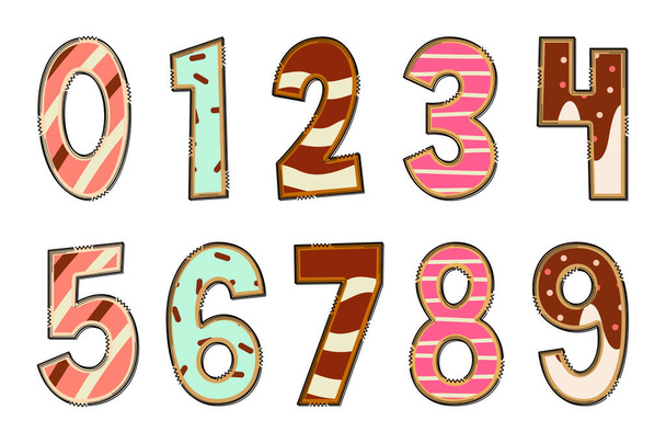 Número de alimentos dulces hechos a mano. Color Arte creativo Diseño tipográfico - Vector, Imagen