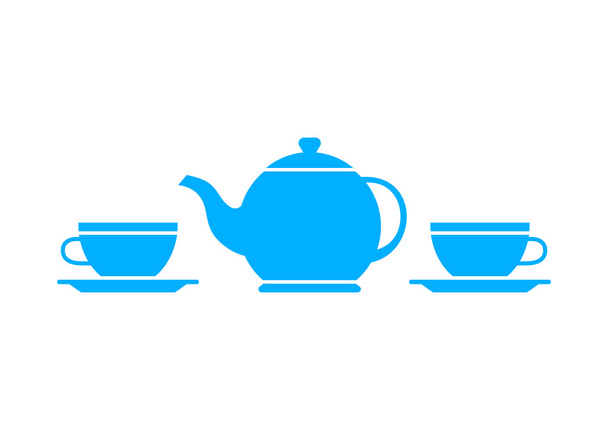 Blue teapot and teacup on white background - Vector, Image