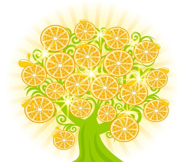 Vector illustration of a tree with slices of oranges. - Vector, Imagen