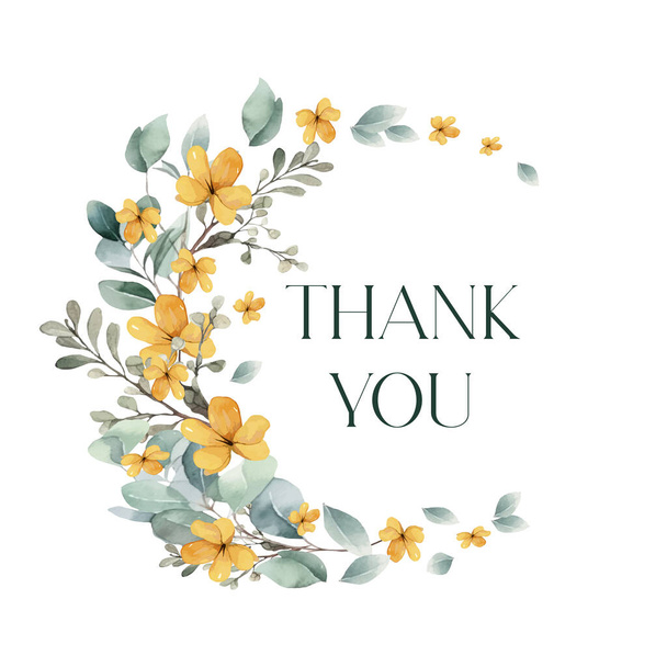 Σας ευχαριστώ. Ένα μισοφέγγαρο με κίτρινα άνθη δάσους. Σας ευχαριστώ κάρτα, κάρτα, λογότυπο, εκτύπωση - Φωτογραφία, εικόνα