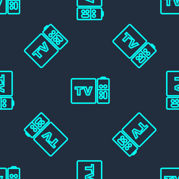 Groene lijn Multimedia en TV box ontvanger en speler met remote controller icoon geïsoleerd naadloos patroon op blauwe achtergrond. Vector. - Vector, afbeelding