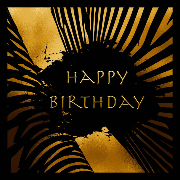 Wszystkiego najlepszego z okazji urodzin. Złote abstrakcyjne kształty na czarnym tle - Zdjęcie, obraz