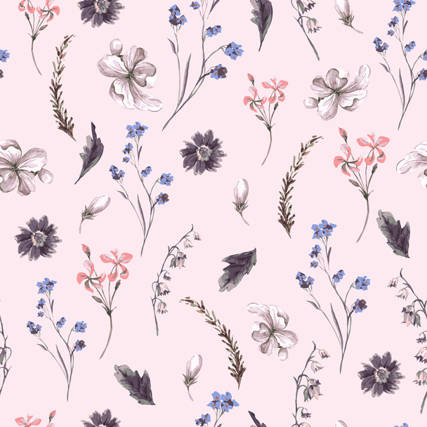 Vintage Seamless Background with Wildflowers - Vector, imagen