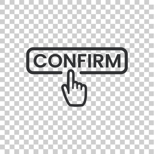 Confirm button isolated on transparent background. shop now icon with Finger cursor. Confirm symbol with Click button. Confirm Flat icon vector template - Vector, Image