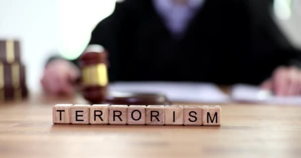 Judge condemning terrorism at International criminal court. Responsibility for crimes of international terrorism and jurisdiction of international tribunal or national courts - Footage, Video